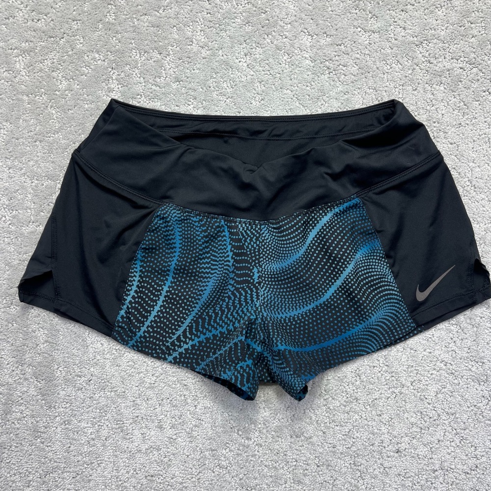 Nike Running Shorts Womens Small Black Blue Abstract Print Activewear Workout